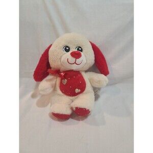 Midwood Brands Dog Plush Cream Red Silver Hearts